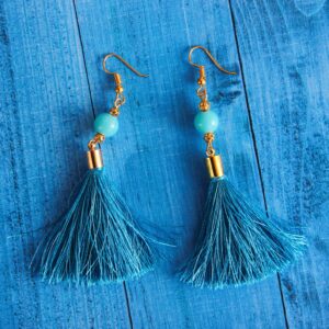 boucles pompons turquoises